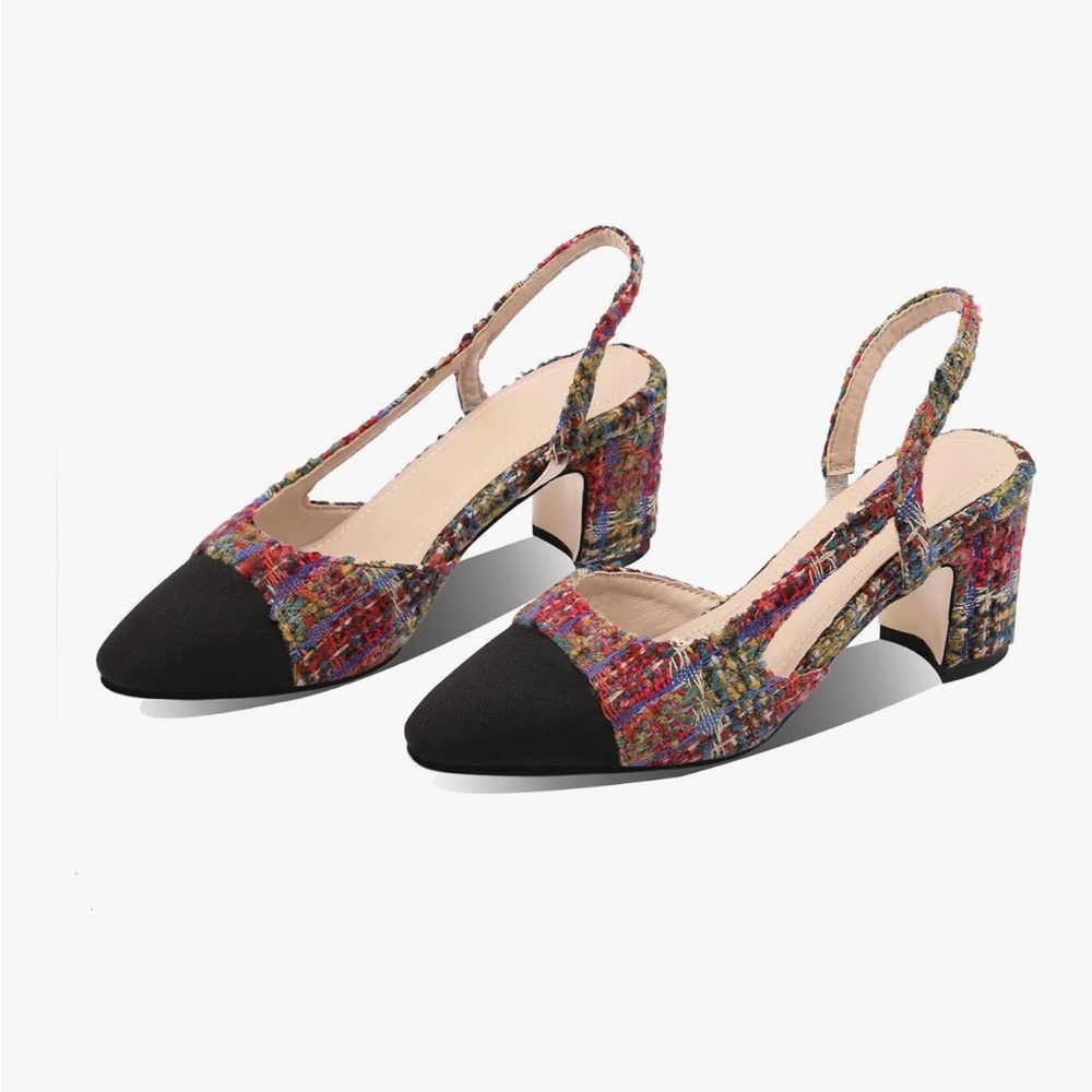 Chic Multicolor Tweed Slingback Heels